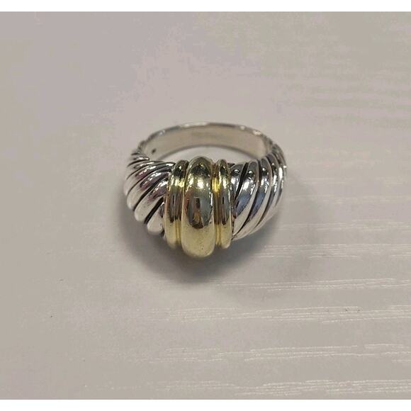 David Yurman Dome Ring Size 7 Sterling Silver 925 Yellow Gold 14k Statement - Picture 2 of 4